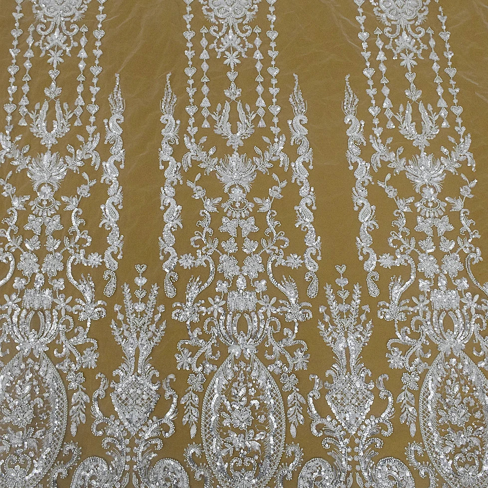 HY2359 Nigerian Dress Sequin Lace for Sew White Mesh Beaded Fabric Sewn Clothes Traditional Dress Evening Gown DIY Craft