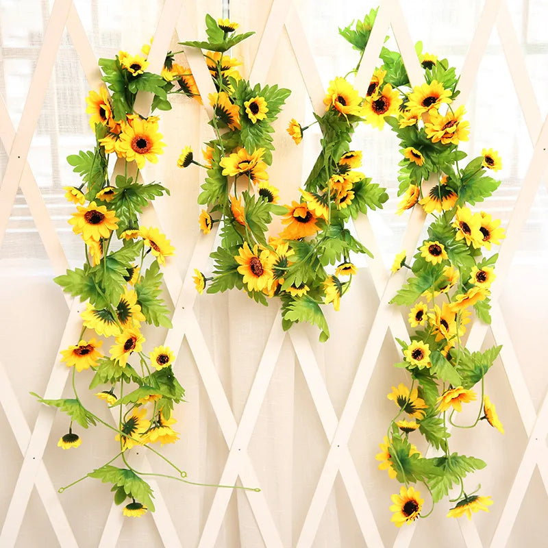 Hot Sale 2.5m Long Sun Flower Garland 26 Heads Sun Flowers Artificial Sunflower Vine for Wedding Party Decoration