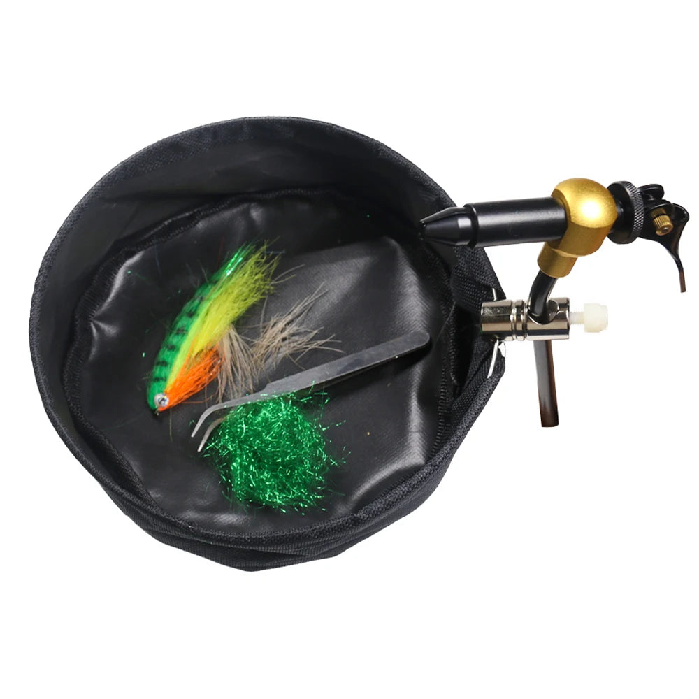 Nylon Fly Tying Trash Tray with Waste Basket Vise Holder and Storage Pouch for Fishing Tackle Accessory for Stream Position