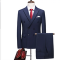 Men's Double-breasted Suits Solid Color Slim-fit Suit Jacket Pants