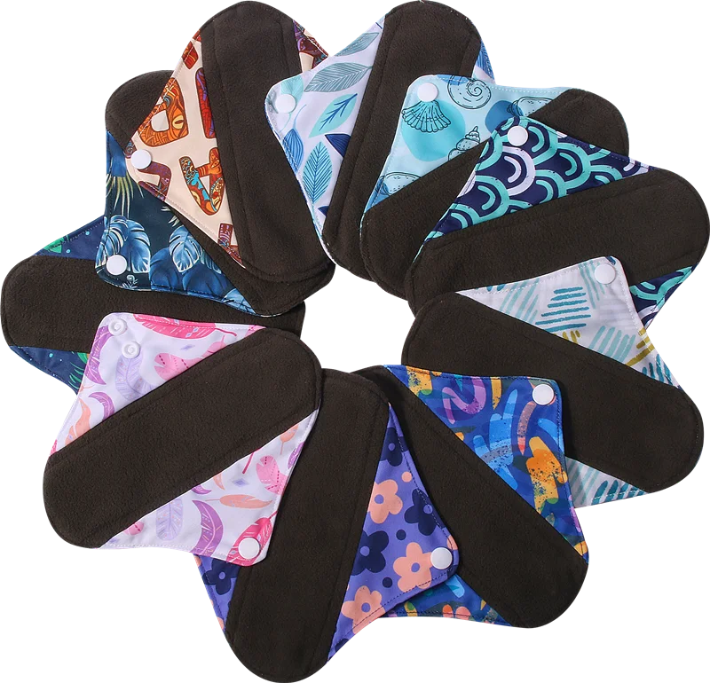 18*18cm New Design Charcoal Bamboo Cloth Menstrual Pads Reusable Sanitary Pads Sanitary Towel Washable Panty Period Menstrual Pa