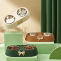 Stainless Steel Pet Bowl  Neck Protector Cat and Dog Double Bowl Feeder Cat Bowl