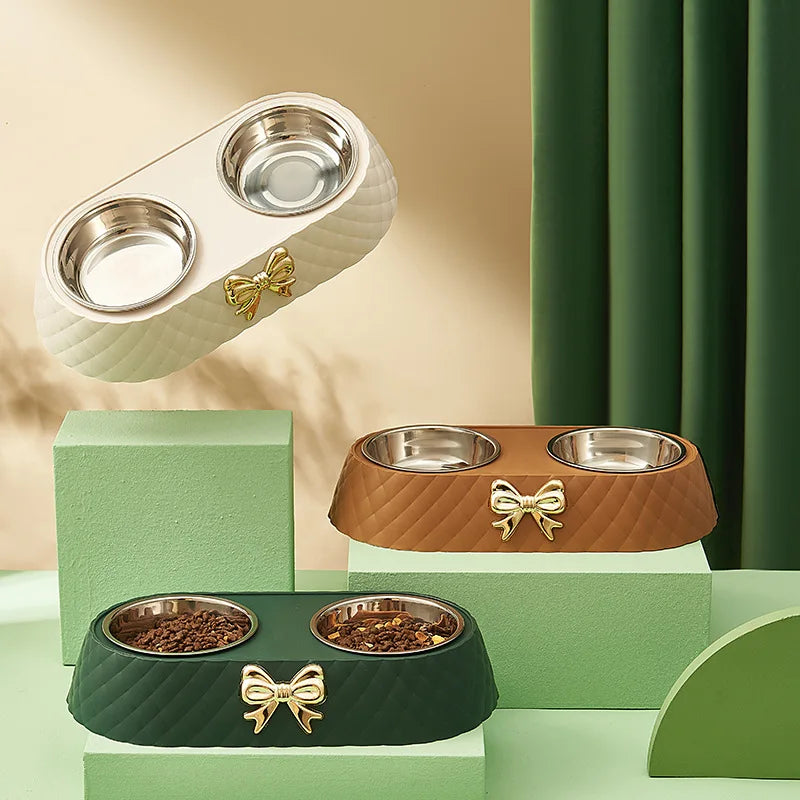 Stainless Steel Pet Bowl  Neck Protector Cat and Dog Double Bowl Feeder Cat Bowl