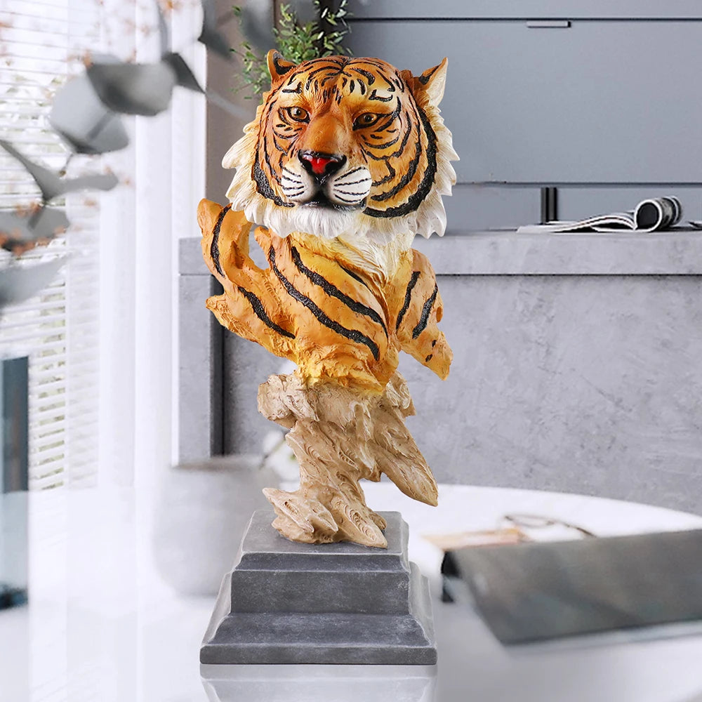 Majestic Tiger Resin Bust Sculpture Realistic Orange Tiger Figurine with Detailed Stripes Elegant Home Office Decor Accen