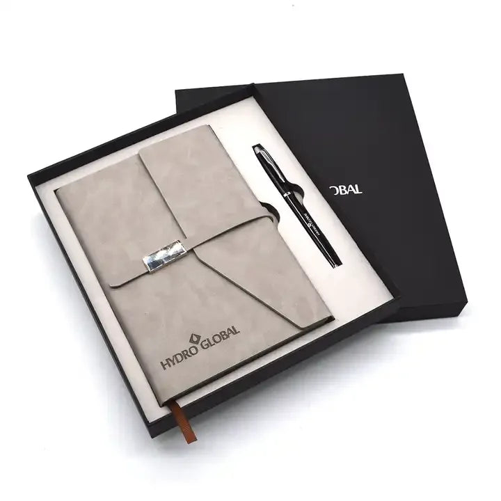 Promotional PU Leather Notebook and Pen with Customized Logo Pen Notebook Set Gift for Christmas and New Year Gifts