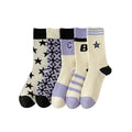 Purple Embroidered Mid-Tube Stockings for Women Breathable and Sweat-Free Crew Length Anti-Slip Feature for Autumn