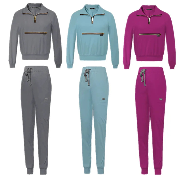 Super Good Quality Zip Jacket Top Jogger Pants Long Sleeve Beauty Hospital Women's Men's Doctor Nurse Scrubs Uniform Scrubs Suit