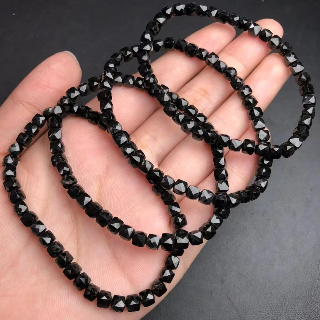 Natural Spiritual Healing Crystal Gemstone Bracelet Black Tourmaline Faceted Charm Bracelet