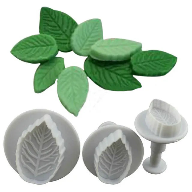 3PCS Plastic Fondant Cake Plunger Maple Leaf Shape Cookie Cutters Cake Decorating Tools