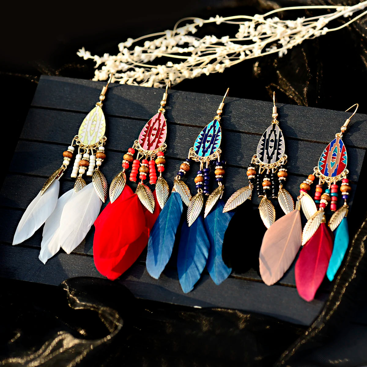Bohemian Feather Tassel Earrings for Women 2021 Ohrringe Water Drop Vintage Statement Earrings Boho Indian Jewelry Kolczyki