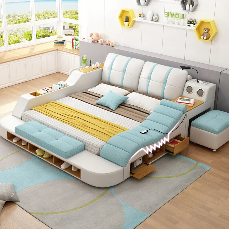 Tatami Multifunction Smart Bed With Massage and Projector Frame Leather Double King Size Beds Modern Bedroom Furniture Sets