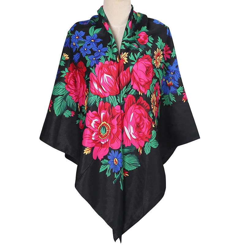 2025 New Style Customized Size 110X110CM Acrylic Russian Print Floral Scarf Square Head Wrap for Women for Autumn