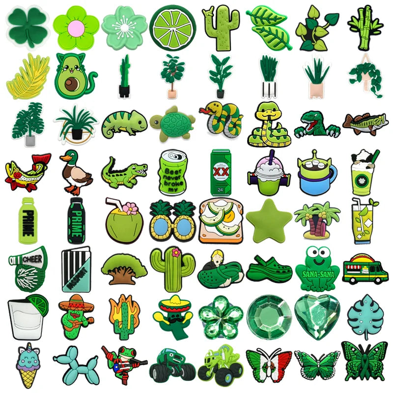 Customized Wholesale 2D Green Pvc Diy Clog Sandal Accessories Plant Flowers butterfly  Shoes Decorations Crocodiles Shoe Charms