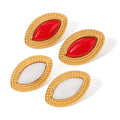Popular 18K Gold Plated Earrings Stainless Steel Vintage Red White Agate Stone Oval Stud Earrings for Girls for Women