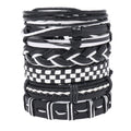 New Arrival Black&white Vintage Leather Woven Zinc Alloy Flower Pattern 6pcs/set Unisex Bangles Jewelry for Daily Life