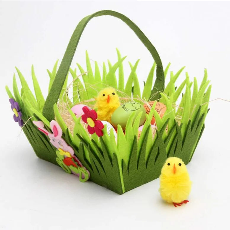 Factory Custom Made Eco-Friendly Custom Design Non Woven Polyester Felt Fabric Easter Festival Egg Hunting Basket for Party