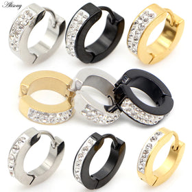 Alisouy Cute Crystal Zircon Small Circle Round Hoop Earrings for Women Men Girl Stainless Steel Ear Cuff Brincos Huggie Jewelry