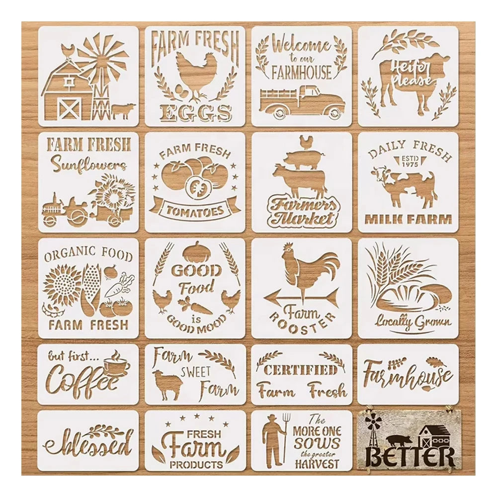 20 Pieces Farmhouse Stencils Set Reusable Farm Painting Stencils Farm Theme Drawing Art Template DIY