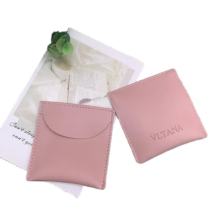 Pink Custom Emboss logo Jewelry Suede Microfiber Pouch with Flap