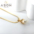 Ason 2023 New Not Tarnish Women Fashion Necklace 18k Gold Plated Stainless Steel Snake Chain White Pearl Pendant Necklace