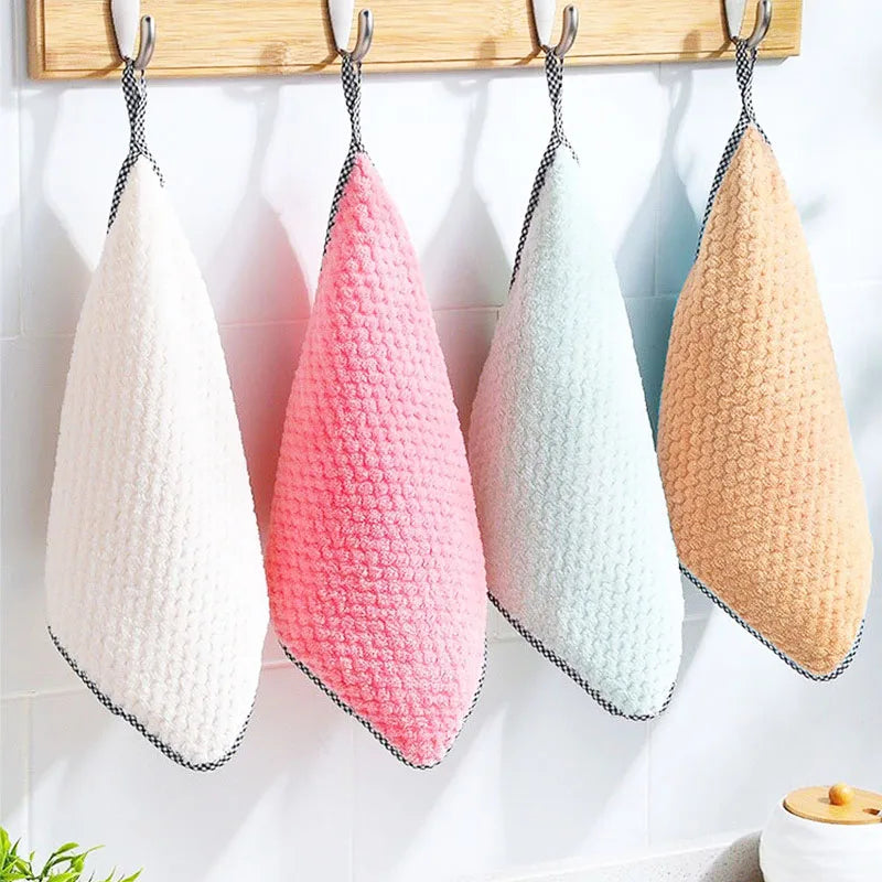 Kitchen Absorbent Scouring Pad Daily Dish Towel Non-stick Oil Thickened Table Microfiber Cleaning Cloth
