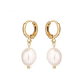 Trendy Gold Plated Female Pulseras Freshwater Pearls Elegant Hoop Earrings