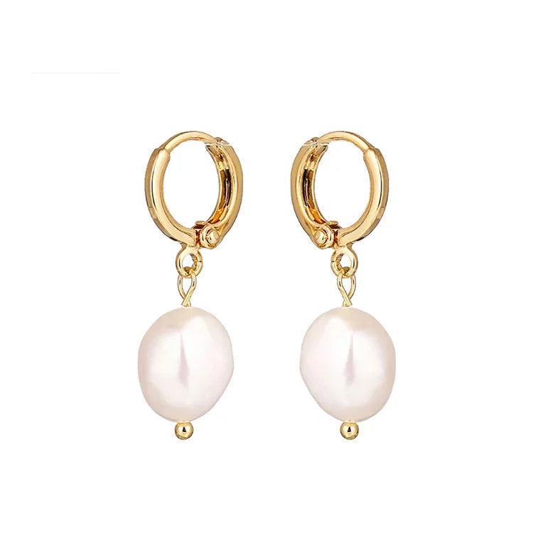Trendy Gold Plated Female Pulseras Freshwater Pearls Elegant Hoop Earrings
