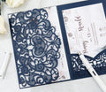 Sapphire Luxury Quinceanera Wedding Invitations Glitter Laser Cut with Hot Stamping Paper Finish Wedding Cards Printing