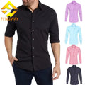Men's Solid Color Linen Spring Stand Collar Breathable Lapel Long Sleeve Casual Fit Eco-Friendly Single Button Shirt