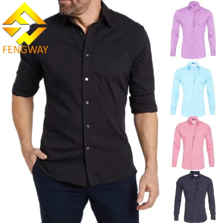 Men's Solid Color Linen Spring Stand Collar Breathable Lapel Long Sleeve Casual Fit Eco-Friendly Single Button Shirt