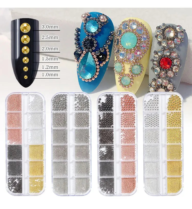 12 Grid 3D Metal Rivet Nail Art Decoration Plastic Studs Charms Accessories