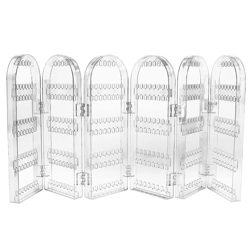 360 Holes Clear Acrylic Folding Earring Holder 6 Doors Foldable Necklace Display Stand Rack Transparent Jewelry Organizer Box