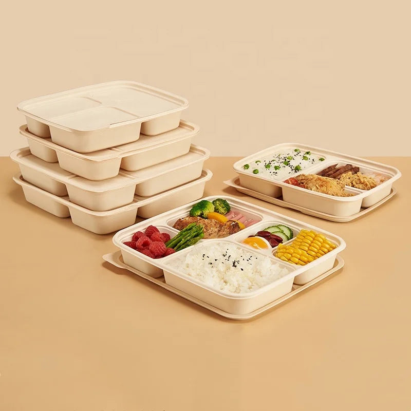 3 5 Compartments Fast Disposable Take Out Lunch Box Biodegradable Takeaway Food Containers
