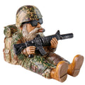 Camouflage Veteran Garden Gnome Statue with Rifle and Cigar Military-Themed Resin Sculpture for Patriotic Yard Decor
