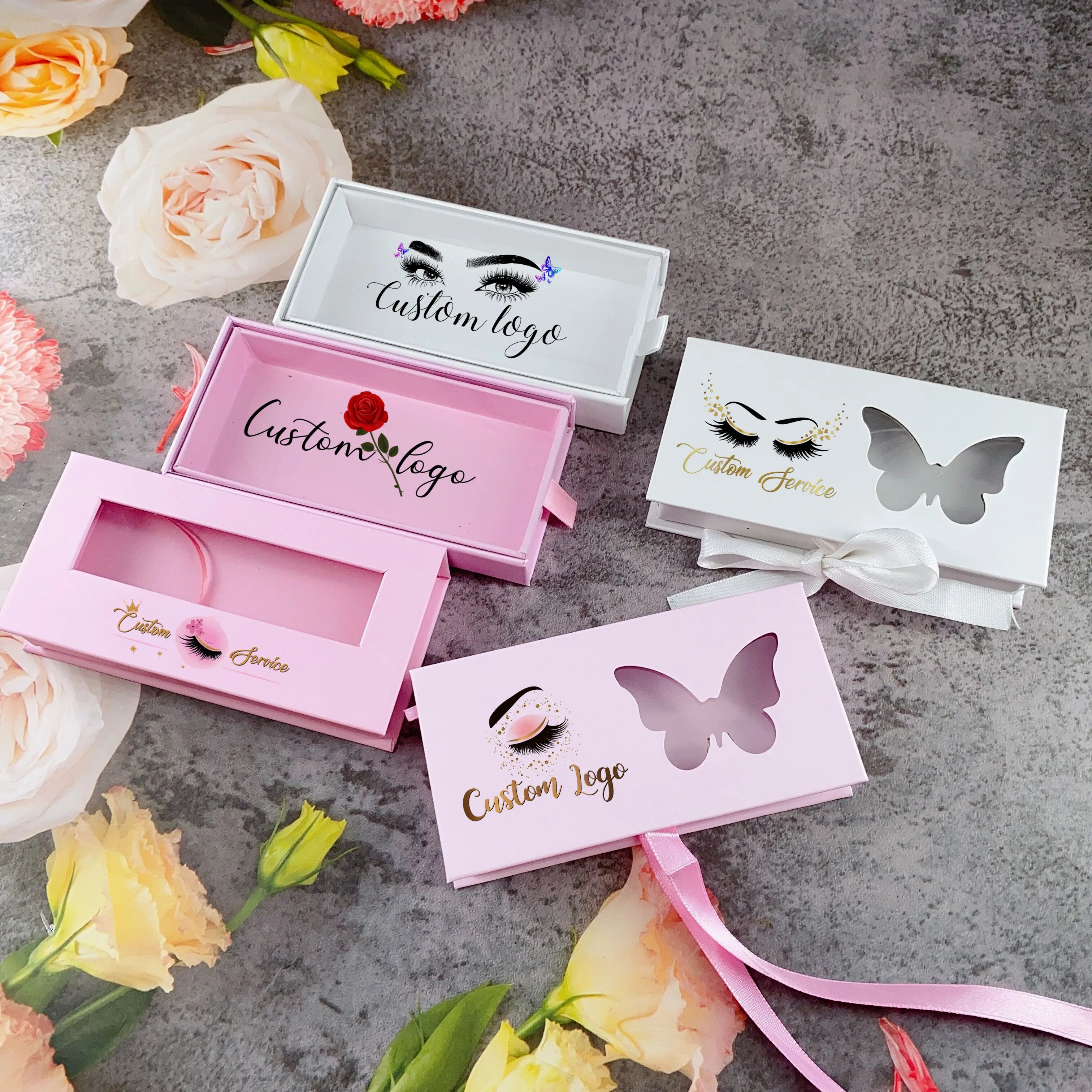 Private Label Rectangular Paper pink False Eyelash Box Packaging Eye Lash Display Boxes Print logo Lash Packaging Box