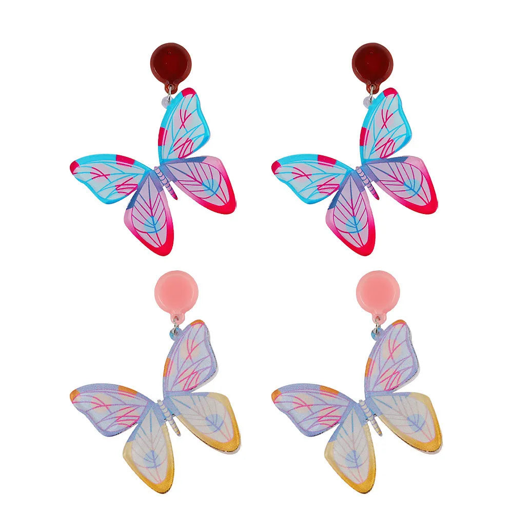 Sweet Party Fashion Resin Insect Drop Earrings Purple Pink Stud Colour Mixture Butterfly Acrylic Dangle Gift