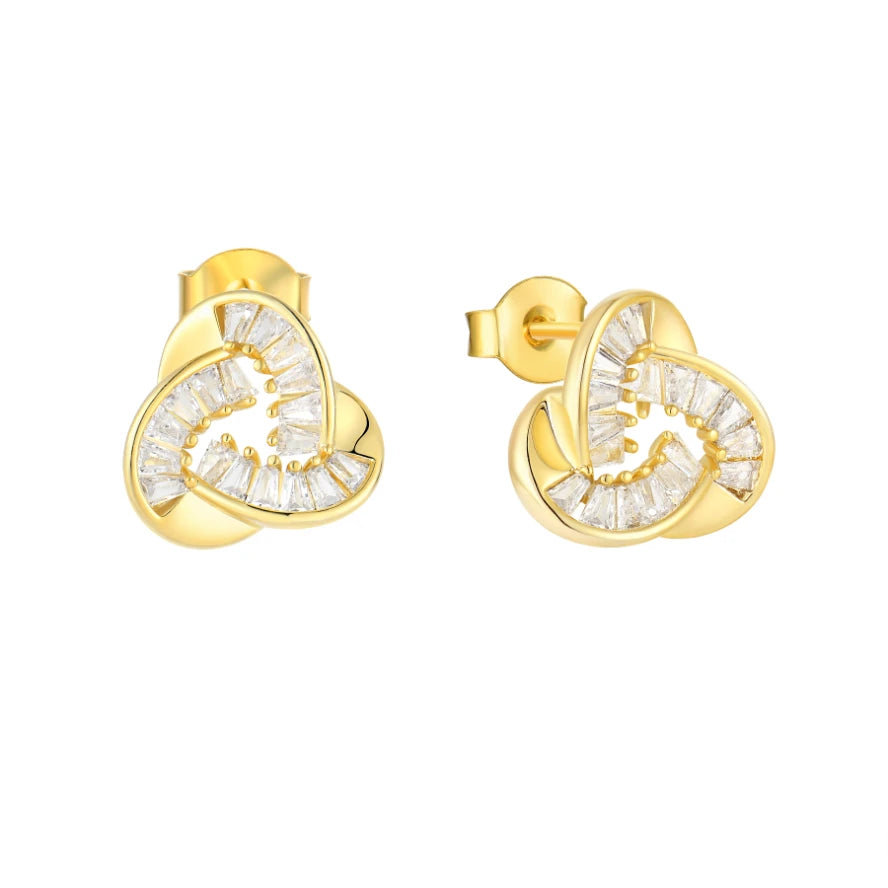 YILUN 18K Gold Plated Cubic Zirconia Stud Earrings 925 Sterling Silver Unique Design Stud Earrings for Women