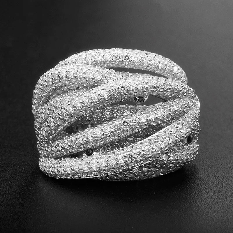 Multilayer Luxury Design Women Stackable Zirconia Ring Big Decorous 18k White Gold Plated Ring Sterling Silver 925 Fine Jewelry