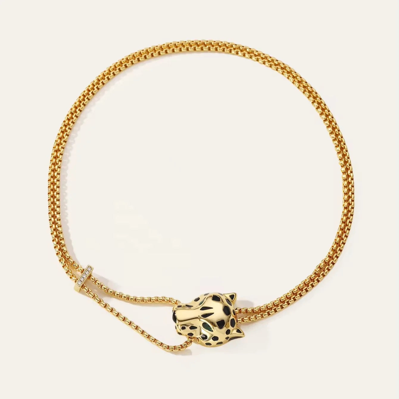Vintage Hip Hop Jewelry Bright Drip Leopard Head Pendant Zirconia Pendant Necklace Brass Necklace