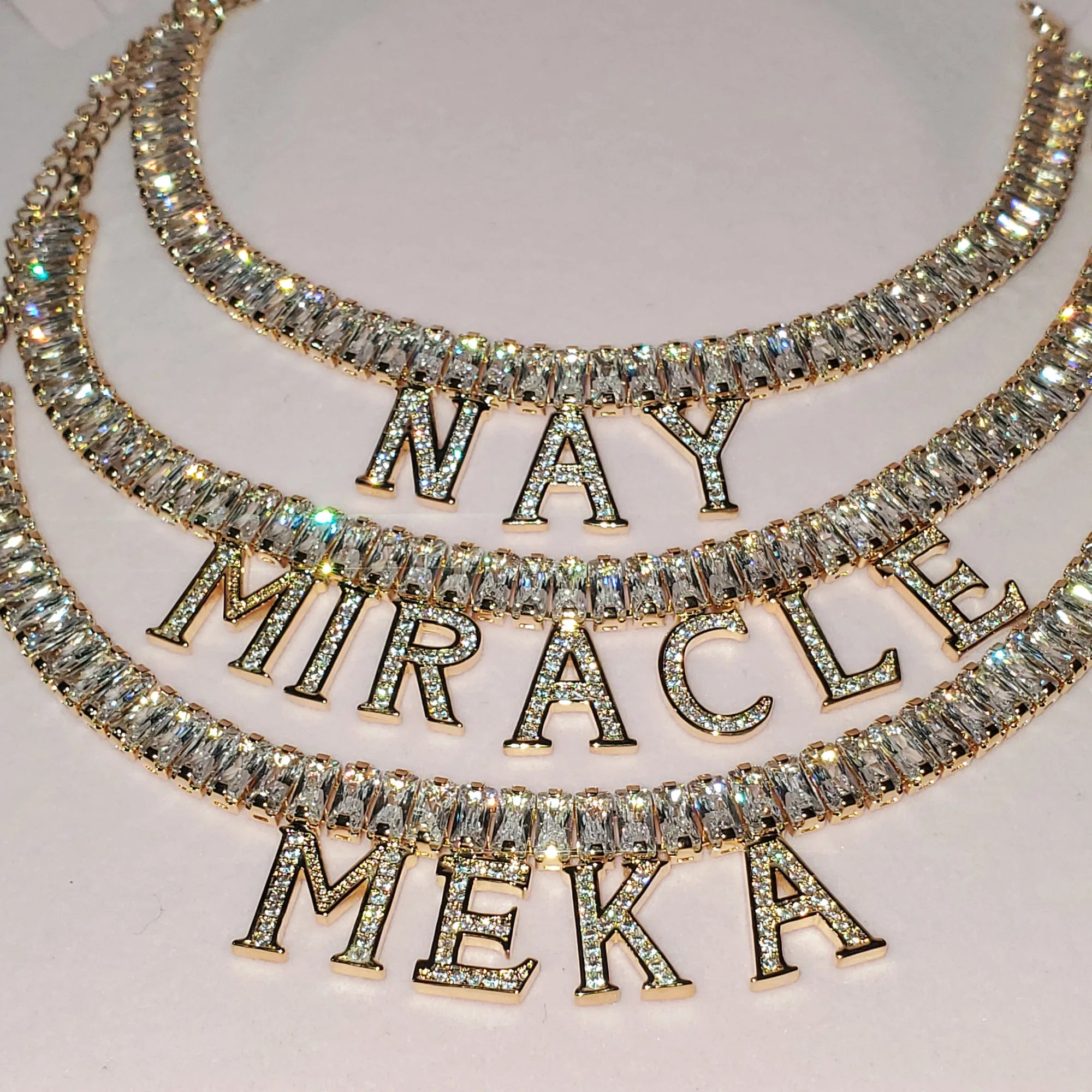 Hip Hop Personalized Custom square Baguette Zircon Letter Necklace Ice Out Gold and Silver Pendant Bling Initial Name Choker