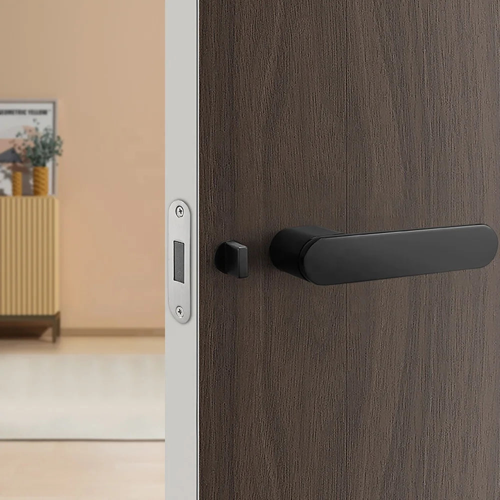 2026 Italian Minimalist Modern Entry Privacy Door Lever Knob Matt Black Zinc Alloy for Indoor Bedroom Silent Ecological Hotels