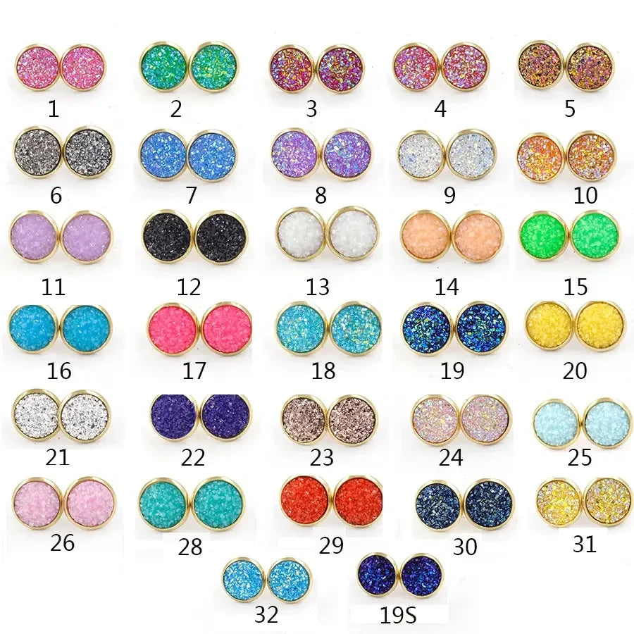 12MM Druzy Drusy Stainless Steel Earrings Resin Cabochon Earrings Gold Stud for Women Jewelry Gift