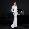 18612# Korean Satin Cloth Full Craft Lace Pressed European Long Sleeve Evening Dress