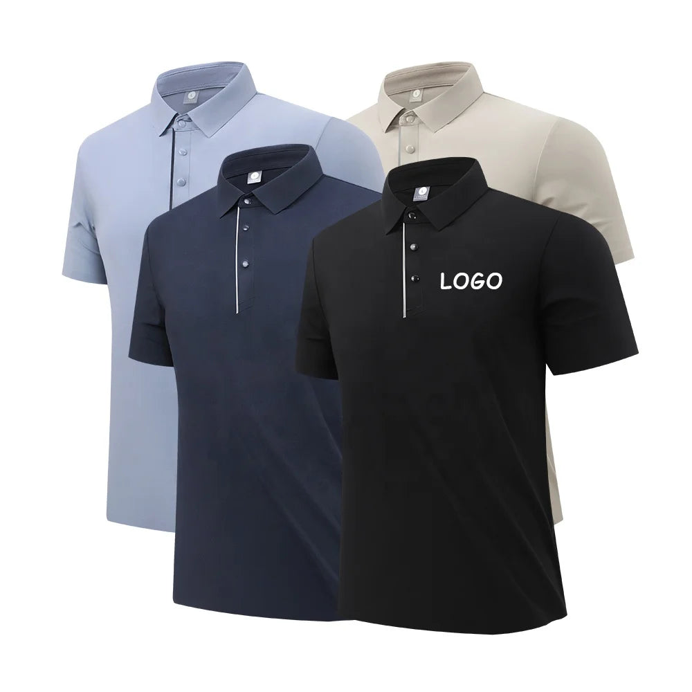 Sport Polo Shirt Men 76%Nylon 24%Spandex Polo Shirts Gym Compression Quick Dry Custom Logo Plain Polo Men's Short Sleeve Shirt