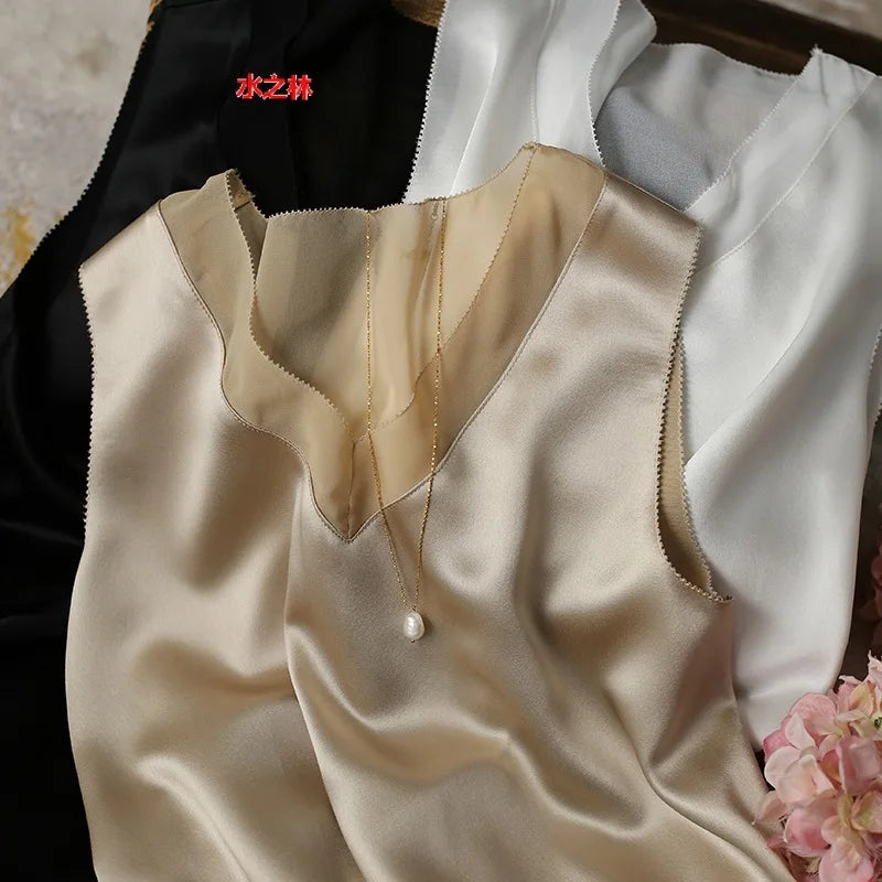 Wholesale 2026 Acetic Acid Satin Single Wear Underwear Tank Top Underlay V-Neck Women's Vest