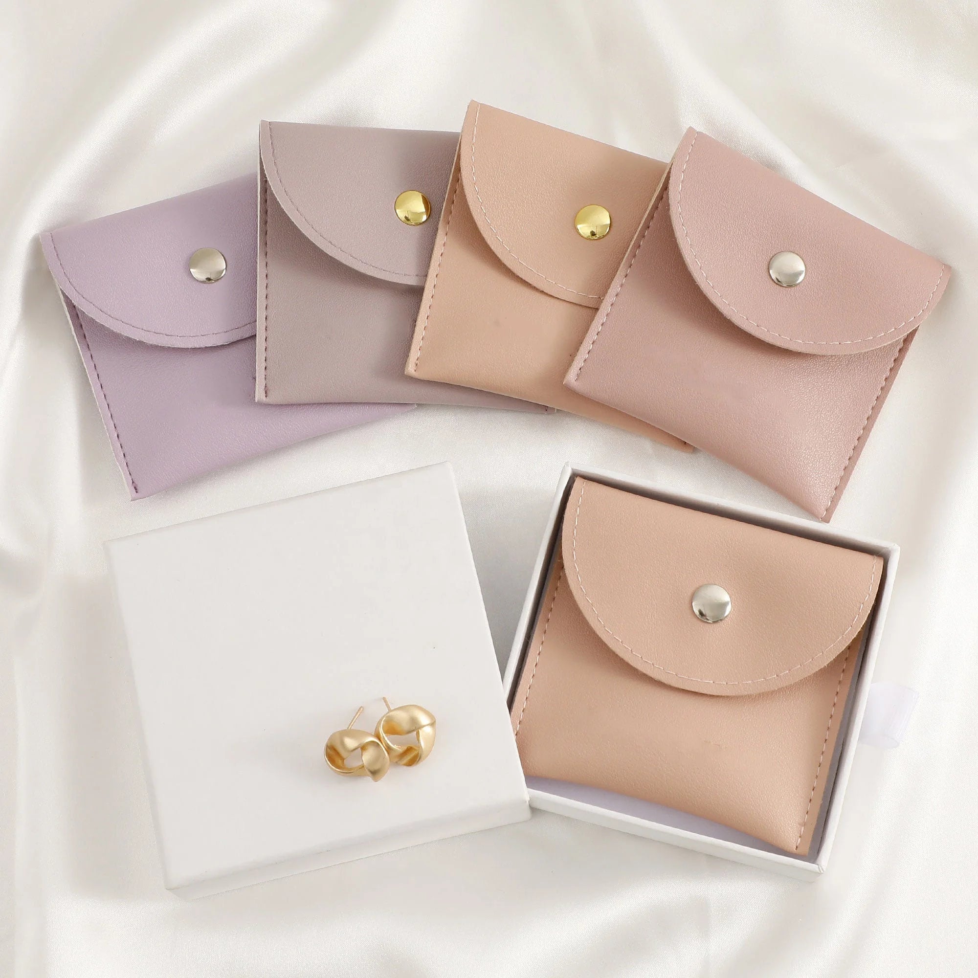 Luxury Small Jewelry Gift Bags  Package Snap Button Custom Logo Flap Envelope Earrings Necklace  Microfiber PU Bag