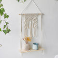 Bohemian Handmade Woven Wall Decoration Shelf Hanging Storage Shelf with Wood Plate for Home Stay Decoration
