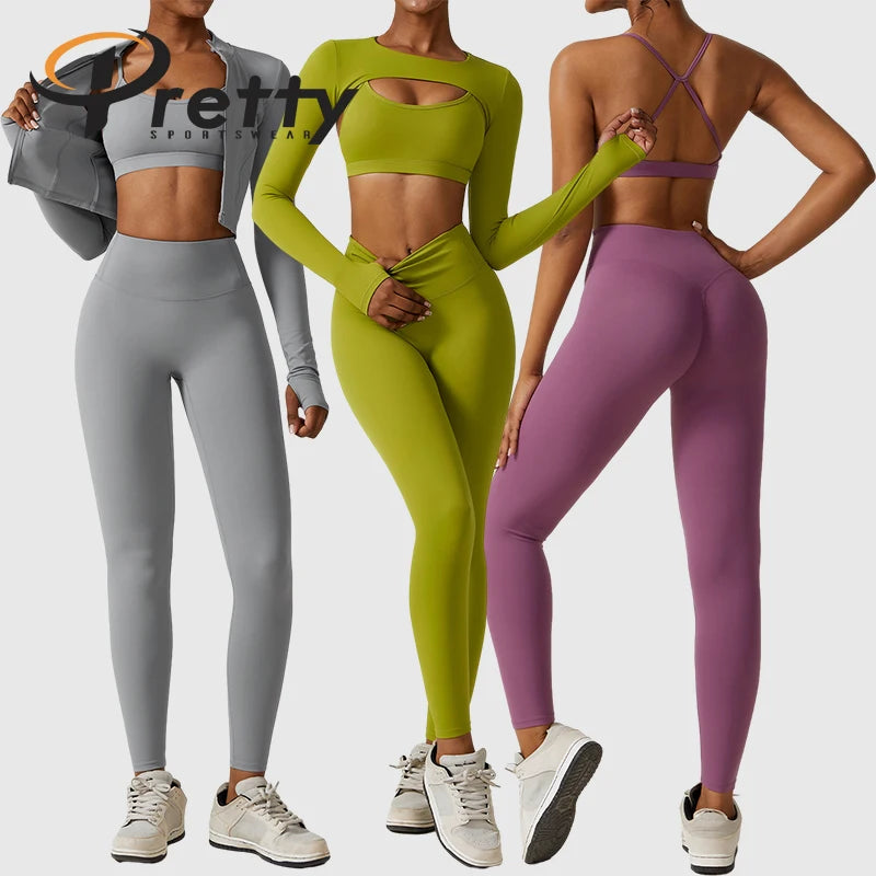 New Arrival Active Wear 4 Pieces Sports Bra Top Yoga Jacket Workout Sets Yoga Bra for Women Sportswear Gym Fitness Set