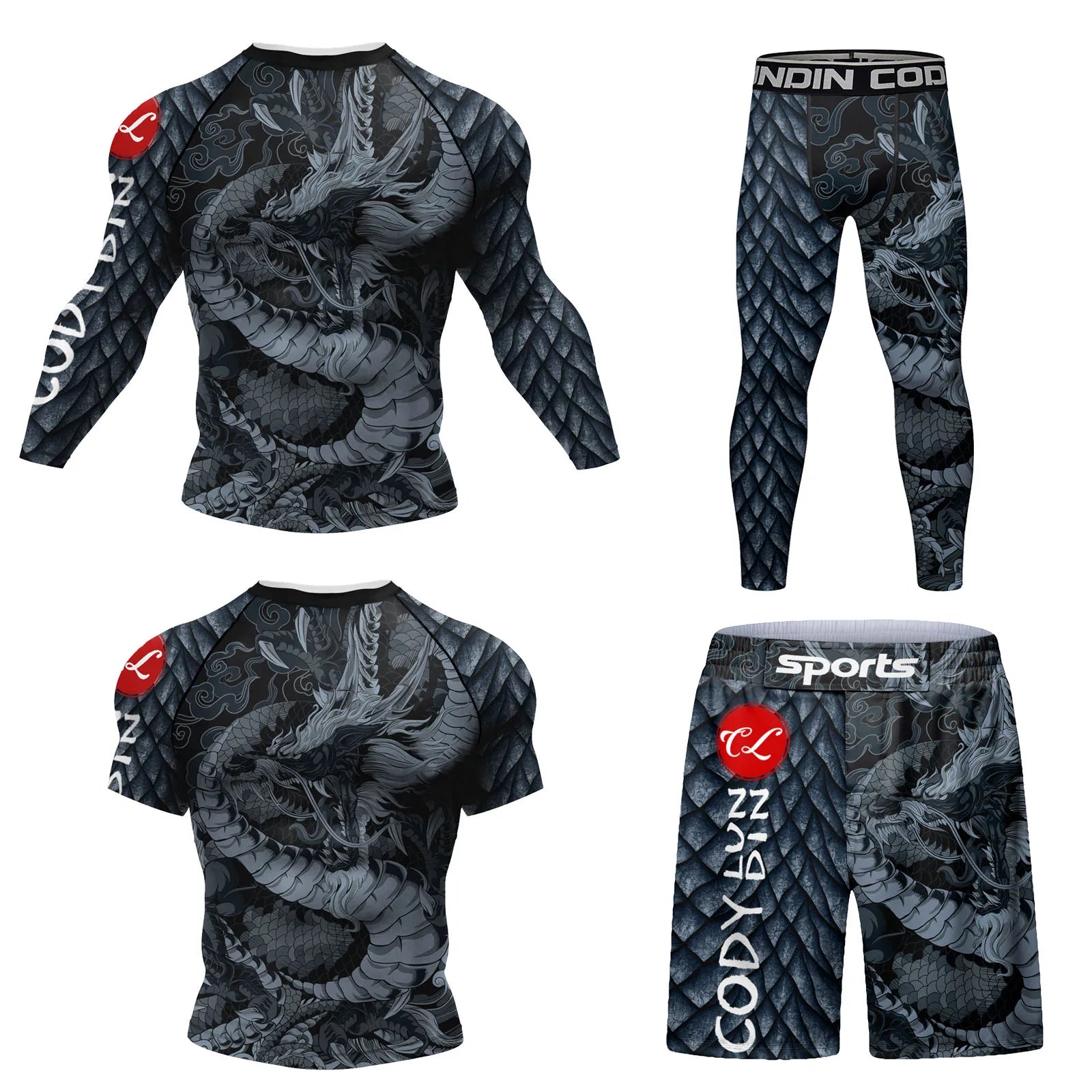 Men's Training Set BJJ Rash Guards 3D Full Printed Sublimation Jiu Jitsu No Gi Undershirt Jersey Base Layers Sportsuit