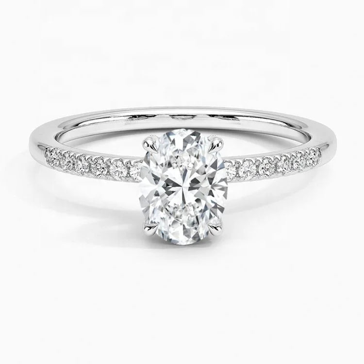 2 Carat Lab Diamond 4 Prong Solitaire Pave Diamond in 18k White Gold Engagement Ring